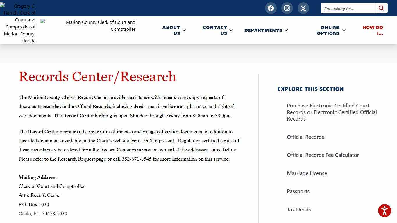 Records Center/Research | Marion County Clerk of Court and Comptroller